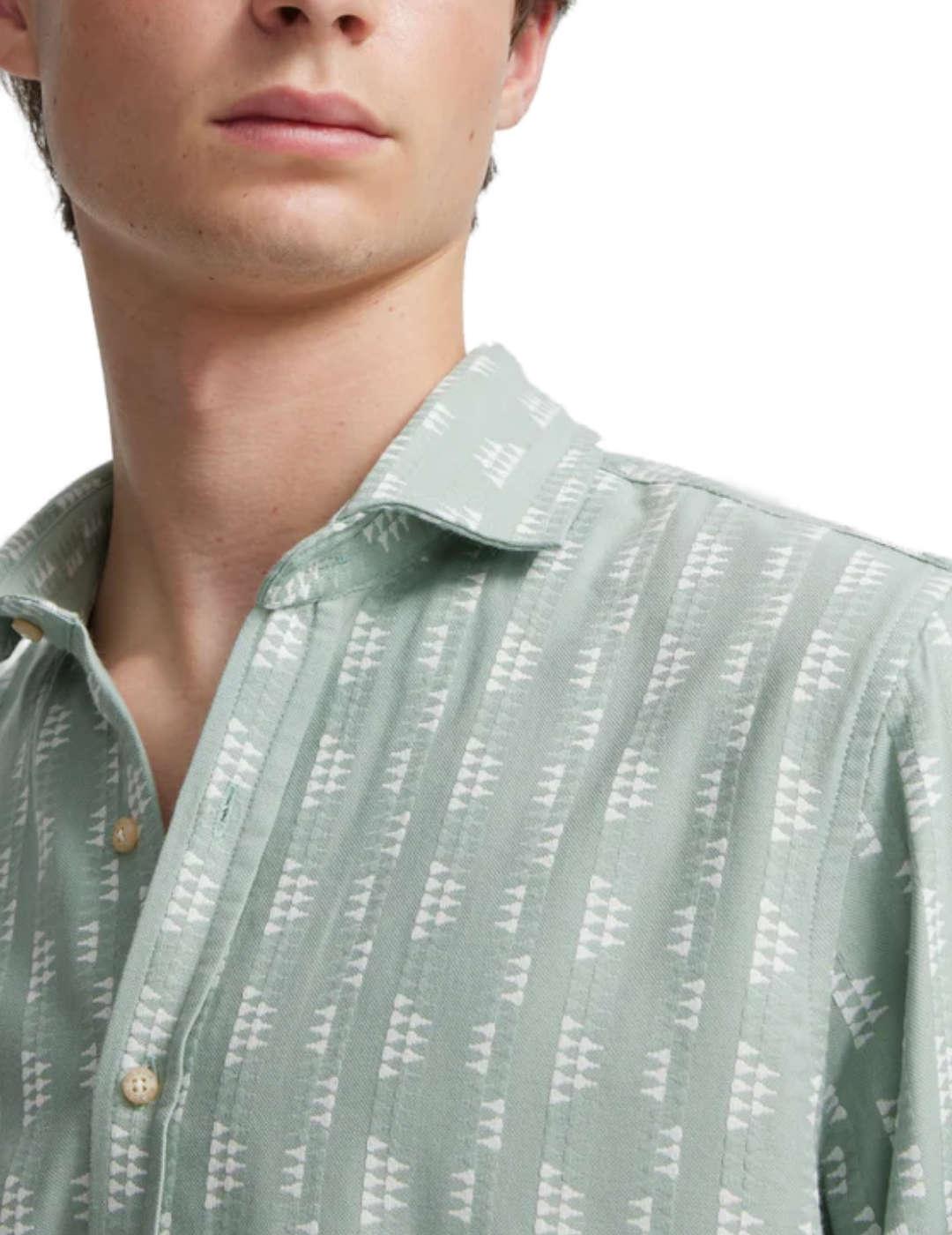 Camisa Silbon bordados étnicos verde regular para hombre