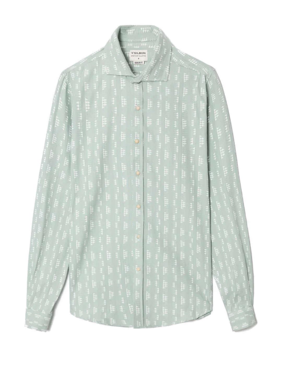 Camisa Silbon bordados étnicos verde regular para hombre