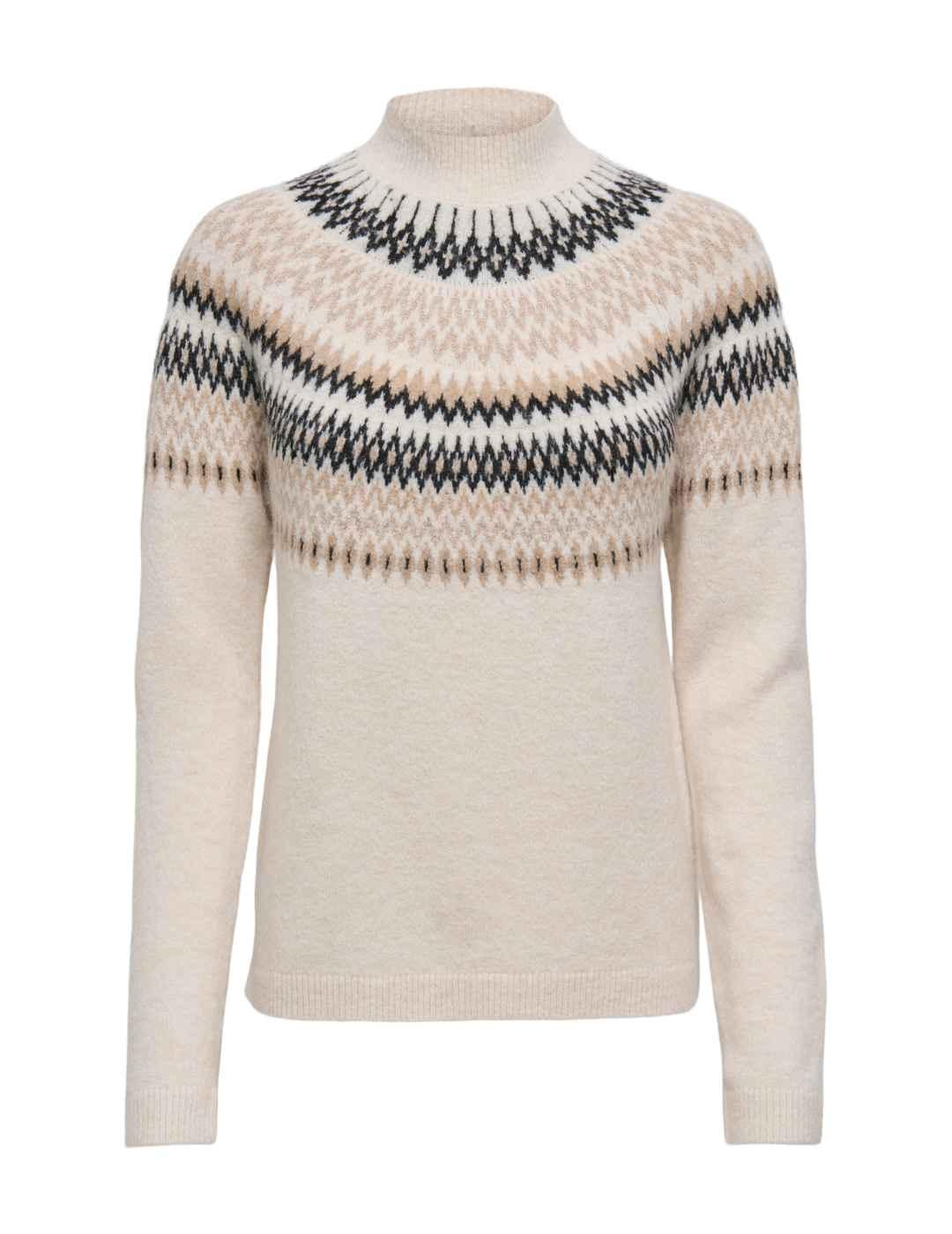 Jersey Only Amelia beige grecas cuello alto para mujer