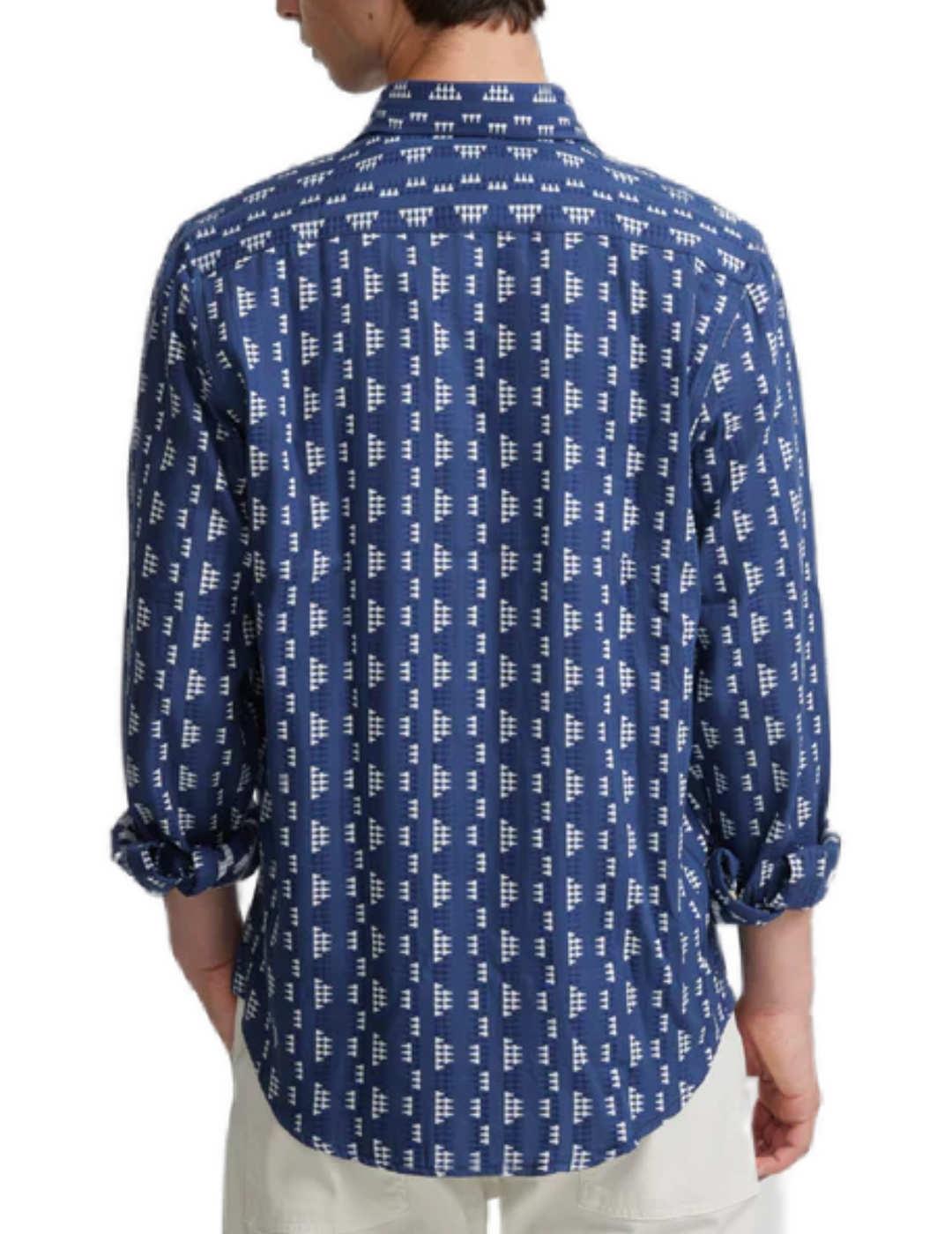 Camisa sport Silbon bordados étnicos azul regular de hombre