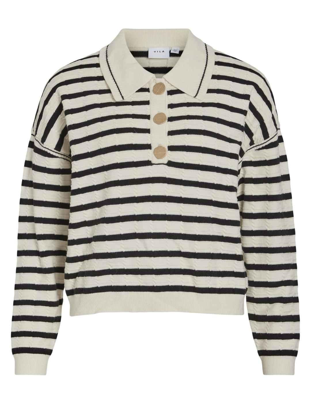 Jersey Vila Malfine beige rayas negras regular para mujer