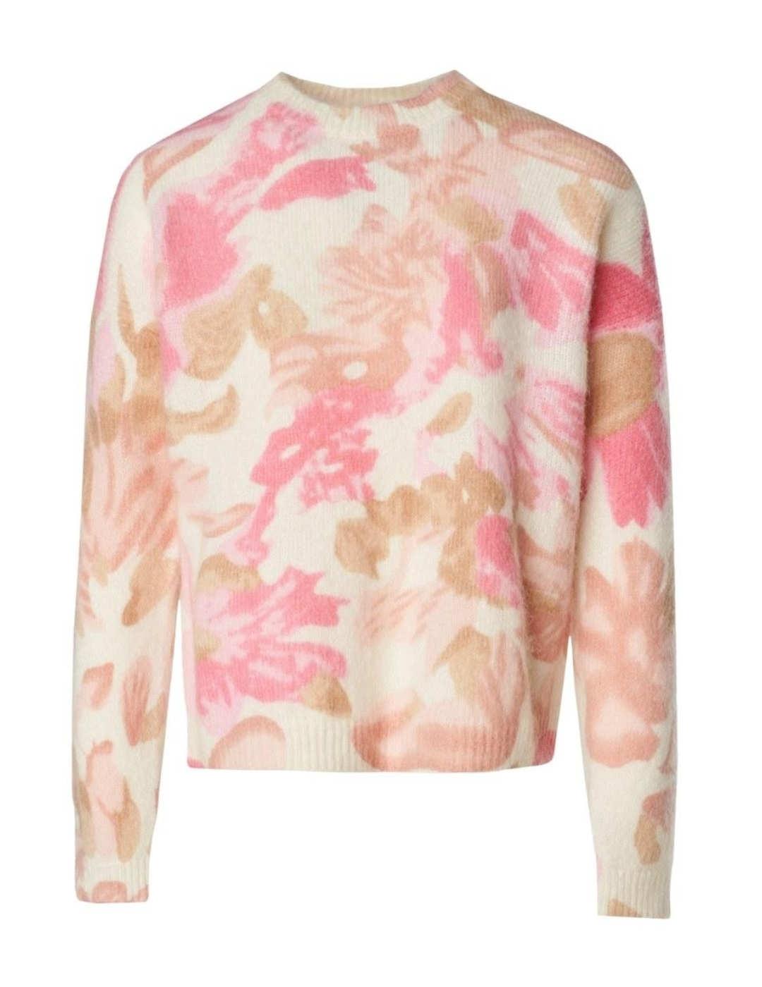 Jersey Salsa estampado floral beige y rosa para mujer