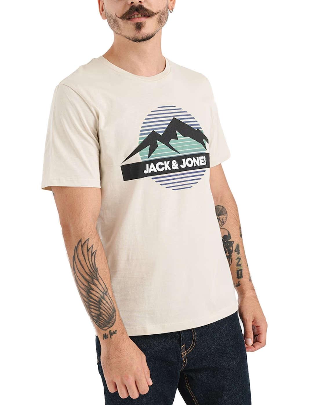 Camiseta Jack&Jones Peak beige manga corta para hombre