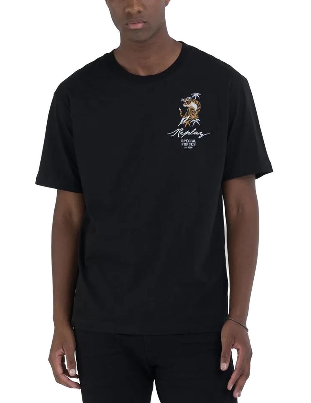 Camiseta Replay negra tigre manga corta para hombre