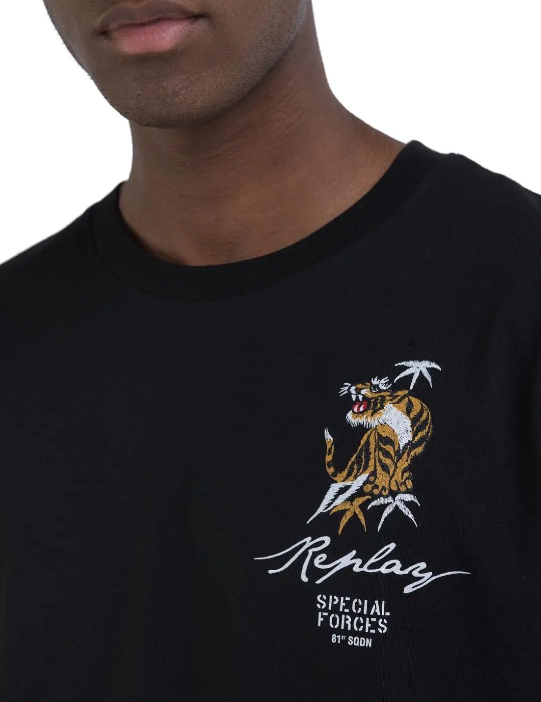 Camiseta Replay negra tigre manga corta para hombre