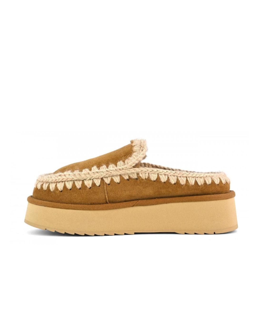 Mules Mou clog eskimo platform camel borreguillo para mujer