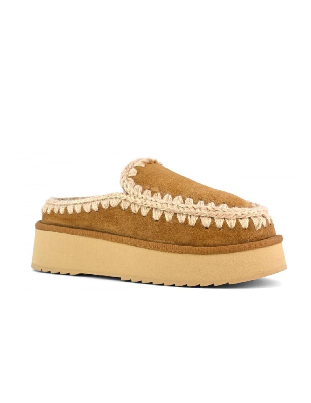 Mules Mou clog eskimo platform camel borreguillo para mujer