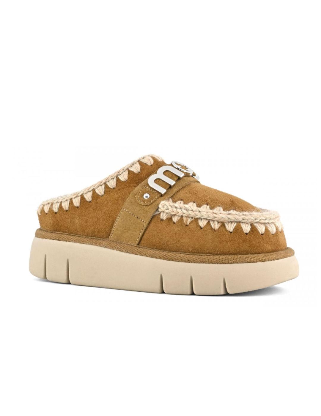 Mules Mou Bounce clog camel borreguillo para mujer