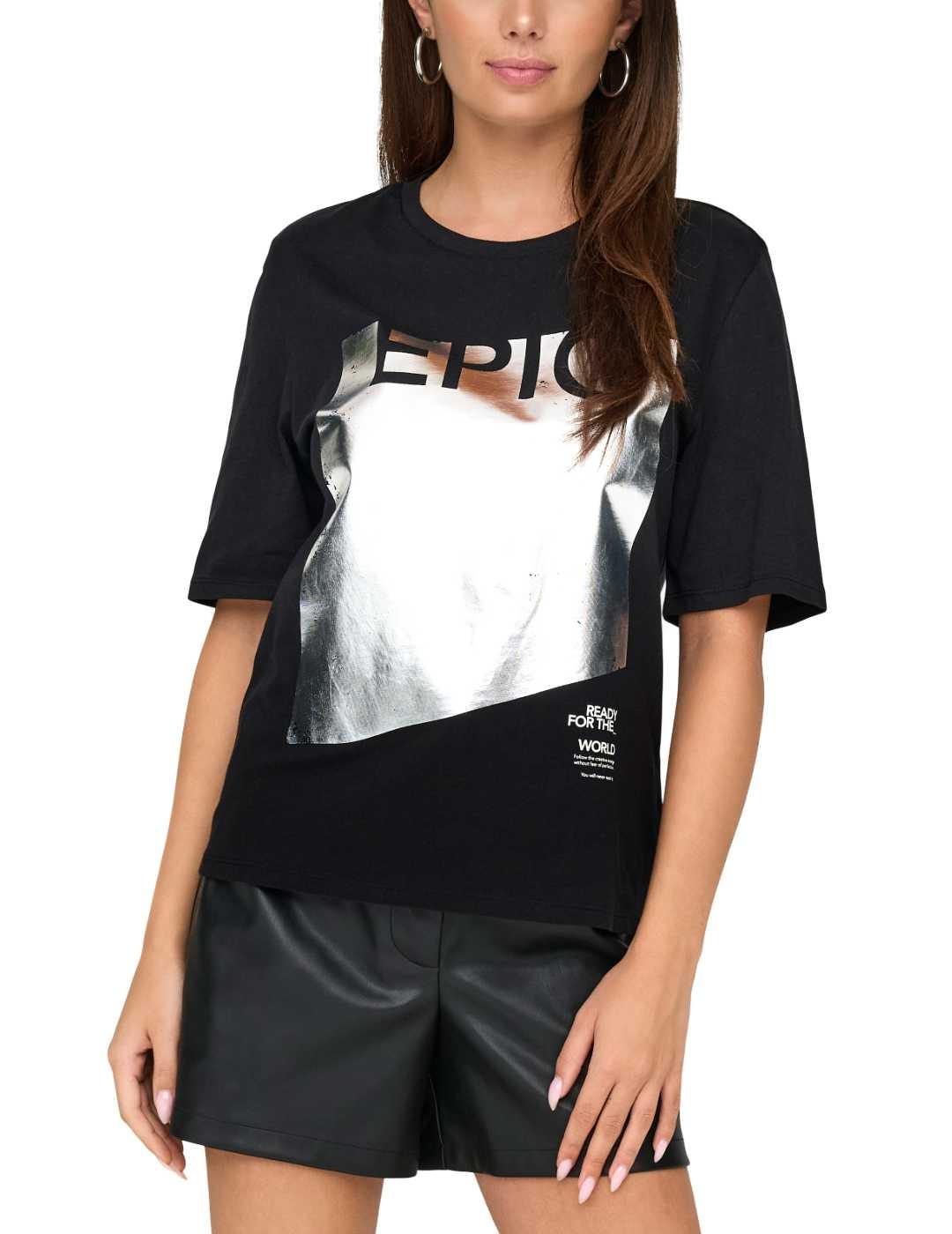 Camiseta Only Fiola negra estamapada manga corta para  mujer