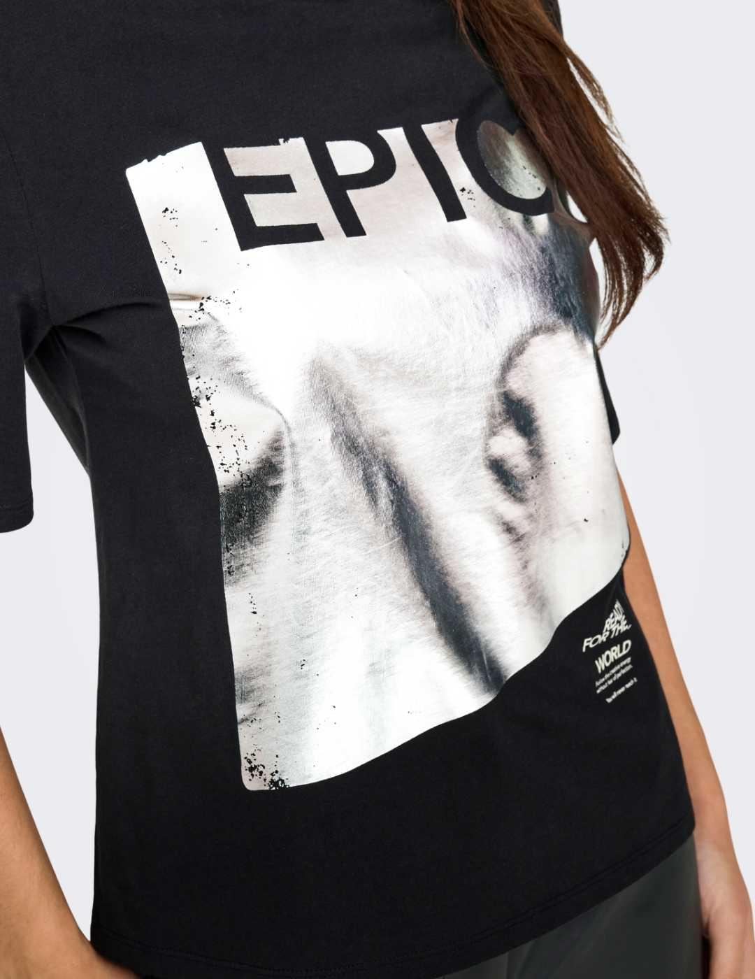 Camiseta Only Fiola negra estamapada manga corta para  mujer