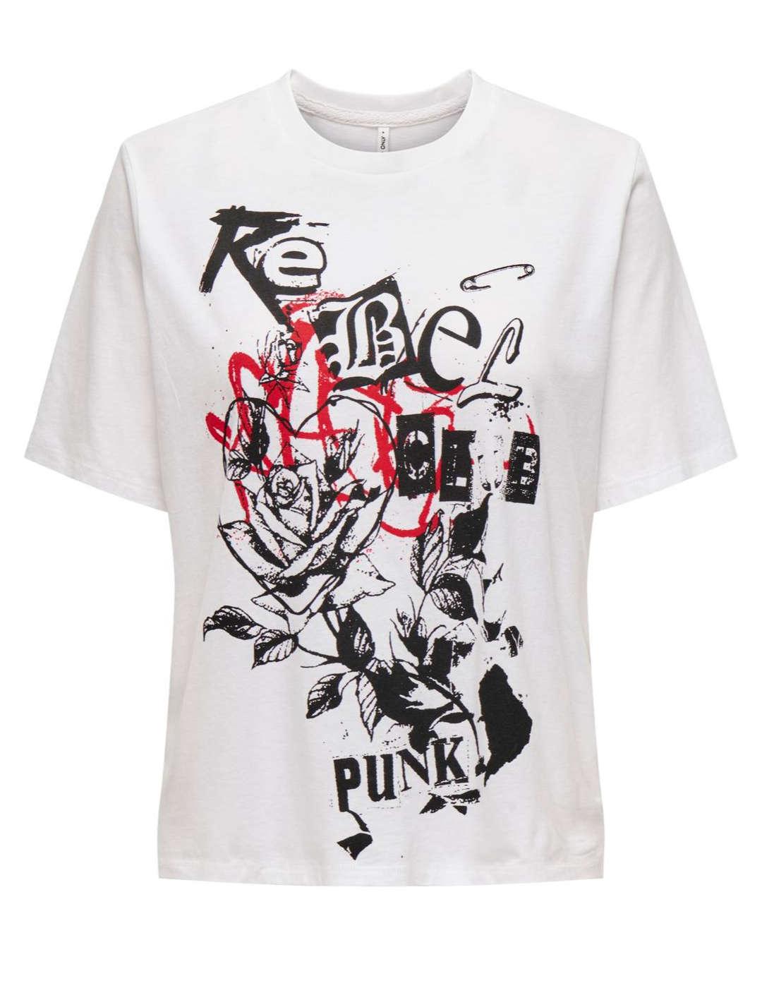 Camiseta Only Lulu blanca rebel manga corta para mujer