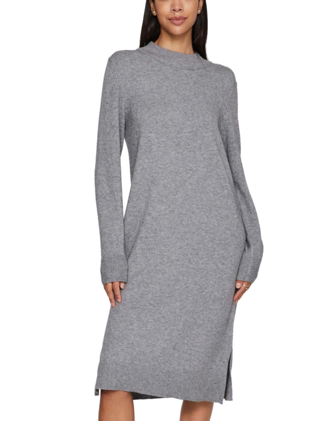 Vestido Vila Ril midi punto gris de punto regular para mujer