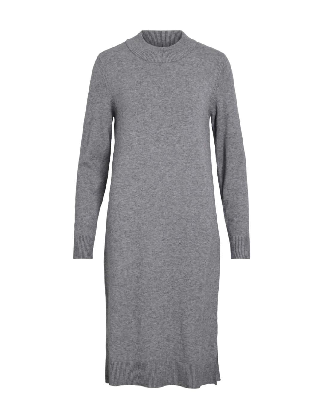 Vestido Vila Ril midi punto gris de punto regular para mujer