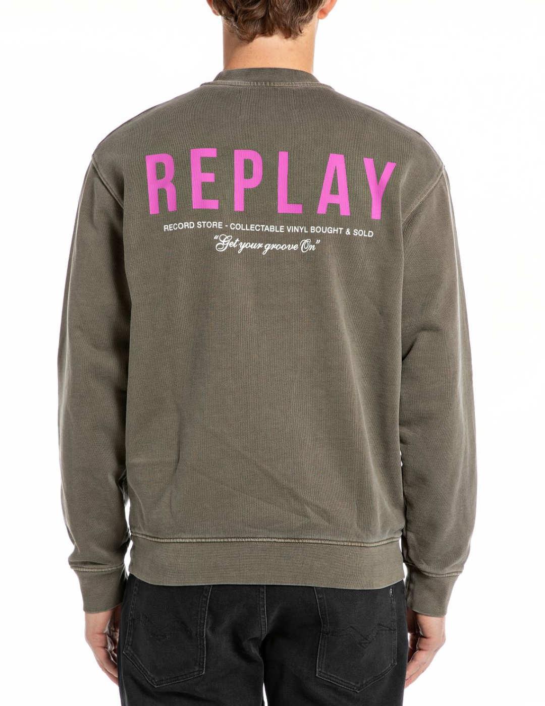 Sudadera Replay kaki sin capucha regular para hombre