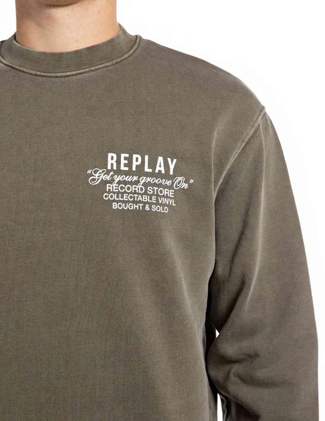 Sudadera Replay kaki sin capucha regular para hombre