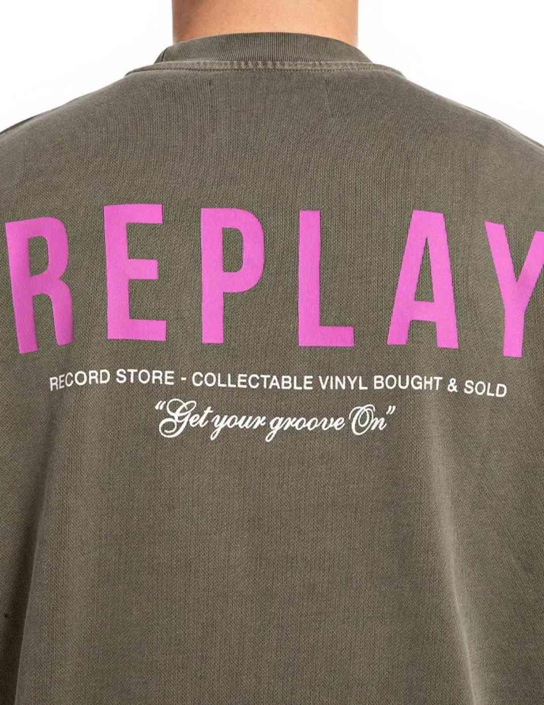 Sudadera Replay kaki sin capucha regular para hombre