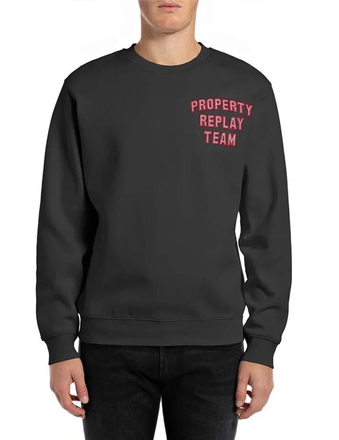 Sudadera Replay negro sin capucha bordado para hombre