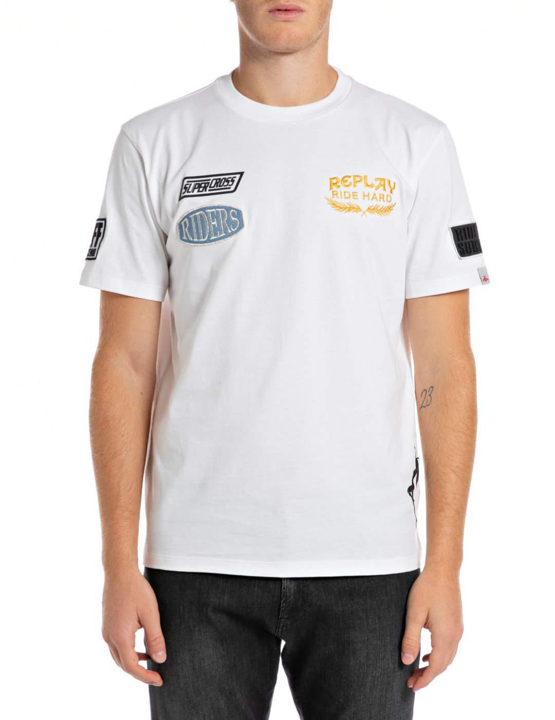 Camiseta Replay blanca parches manga corta para hombre