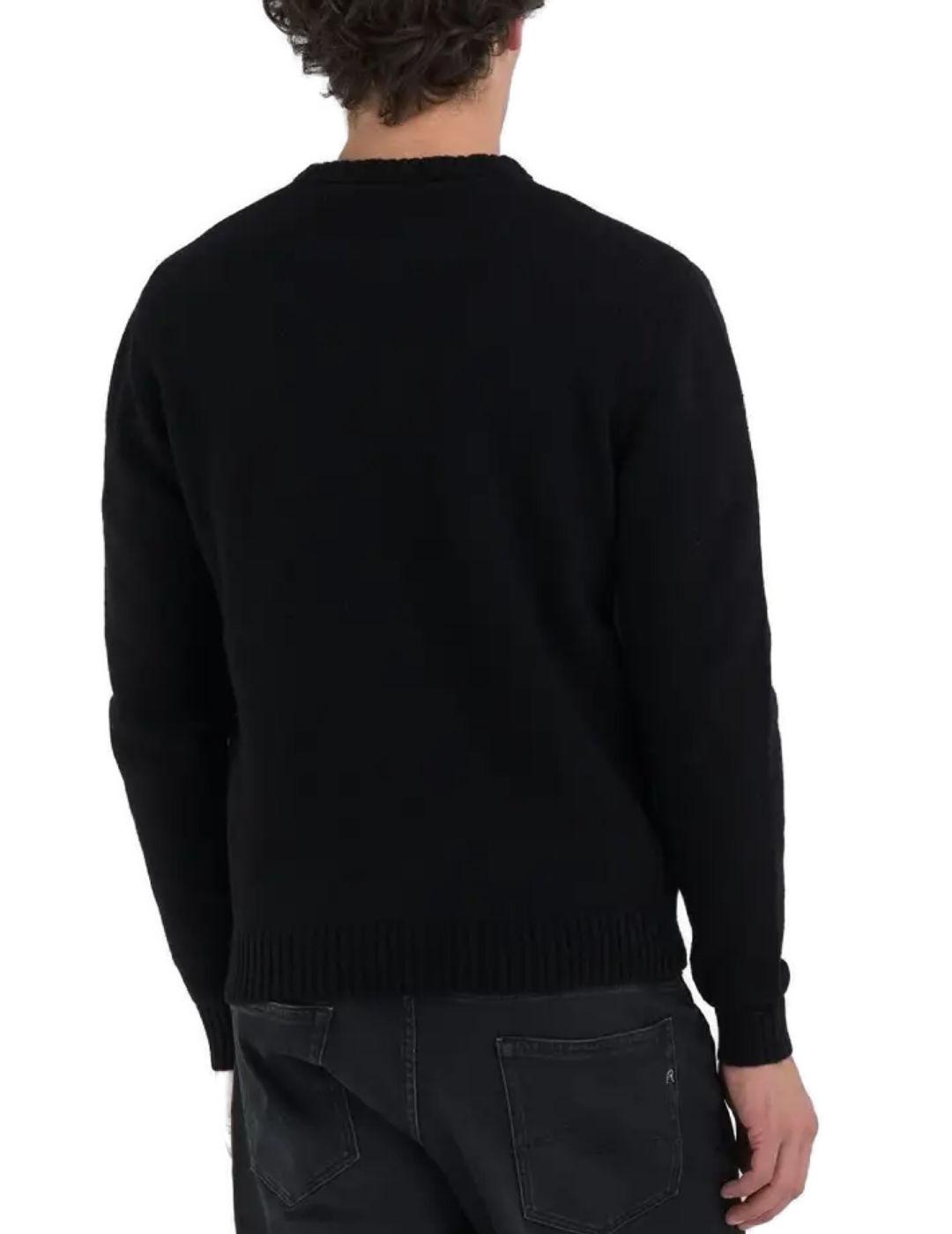 Jersey Replay negro letras blancas lana regular para hombre