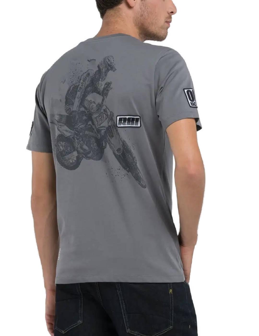 Camiseta Replay gris parches manga corta regular para hombre