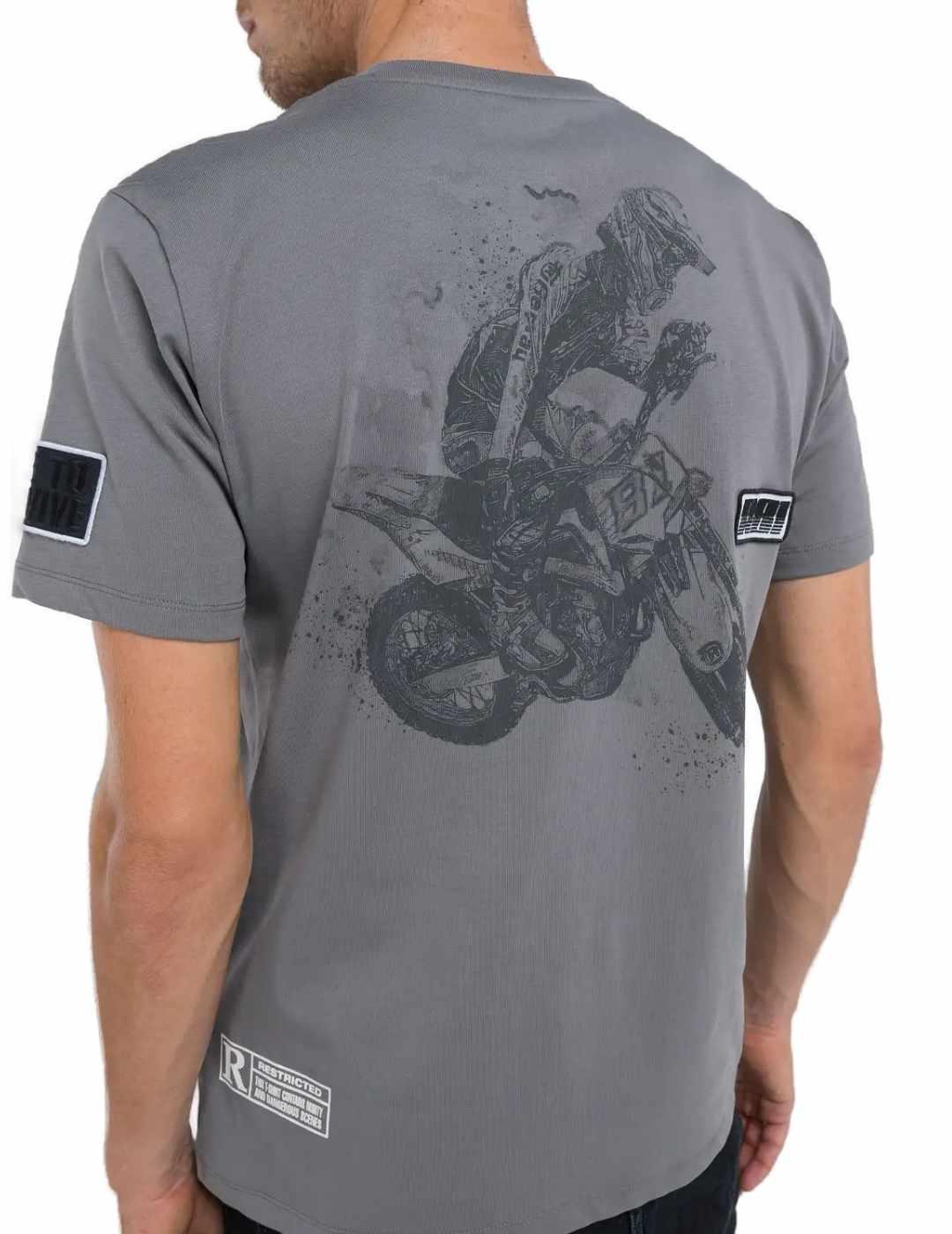 Camiseta Replay gris parches manga corta regular para hombre