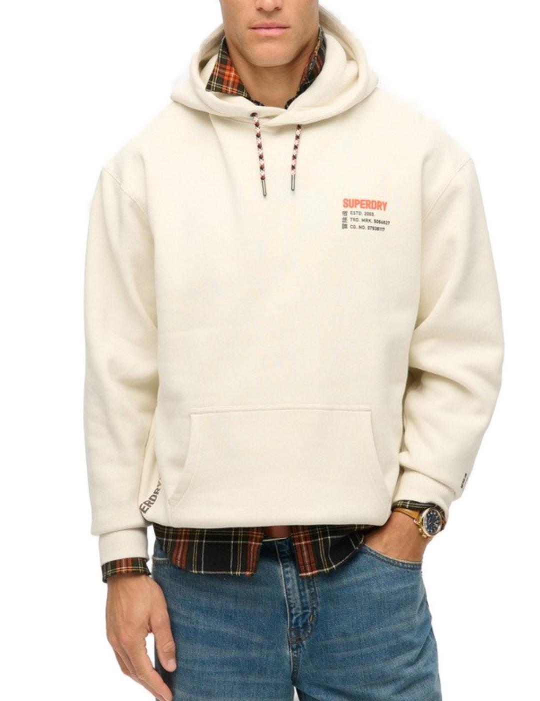 Sudadera Superdry Utility blanco roto con capucha de hombre