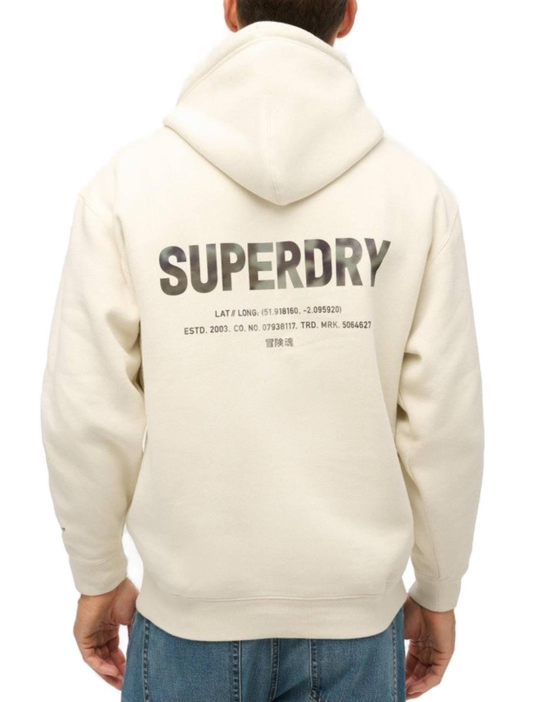 Sudadera Superdry Utility blanco roto con capucha de hombre