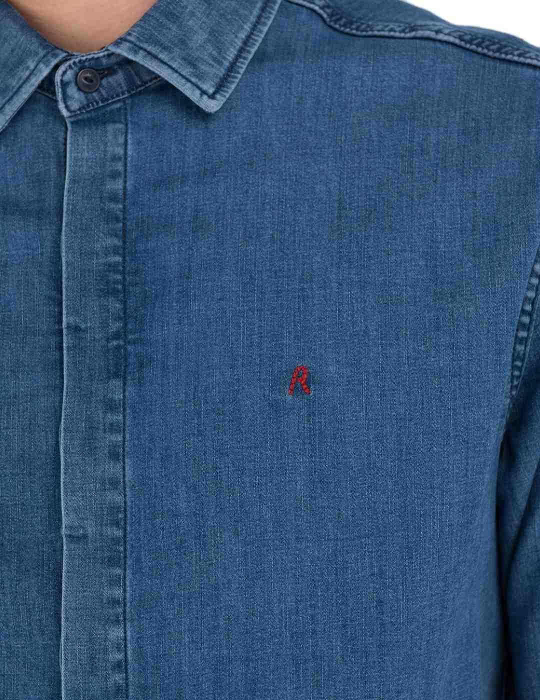 Camisa Replay azul oscuro denim básica regular para hombre