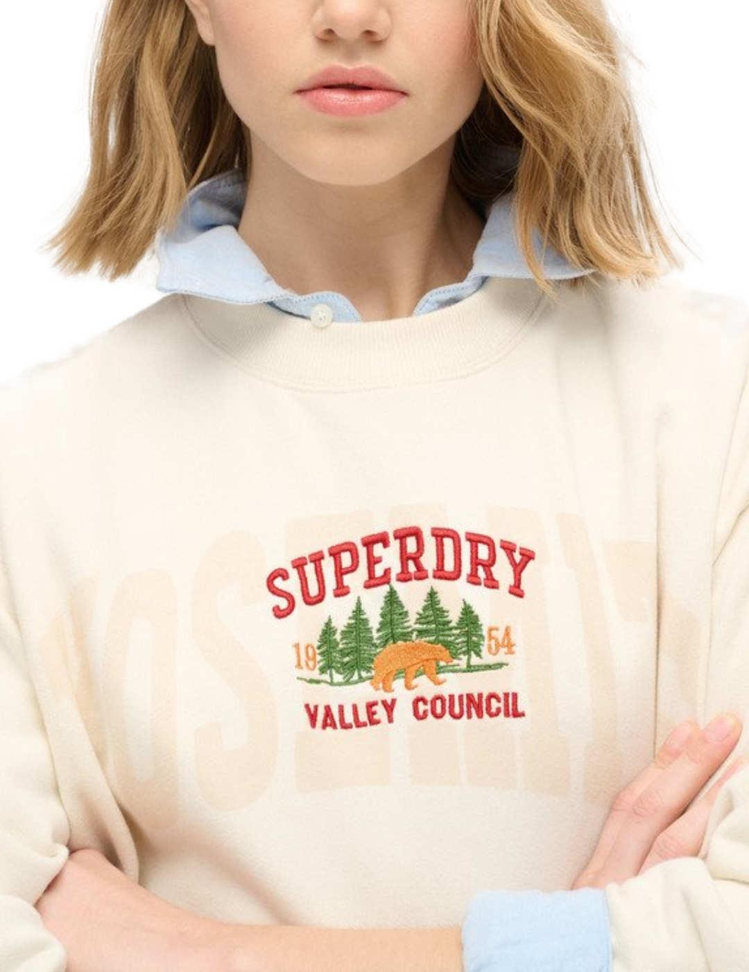 Sudadera Superdry Travel beige sin capucha para mujer