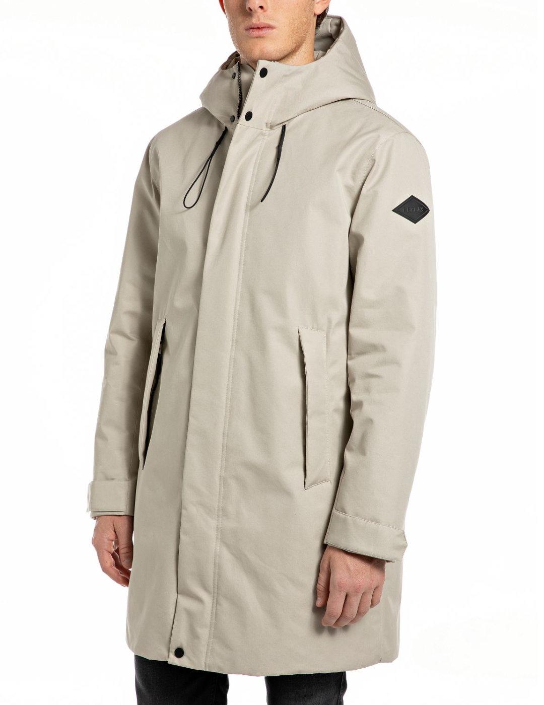 Parka Replay beige 3/4 capucha regular para hombre