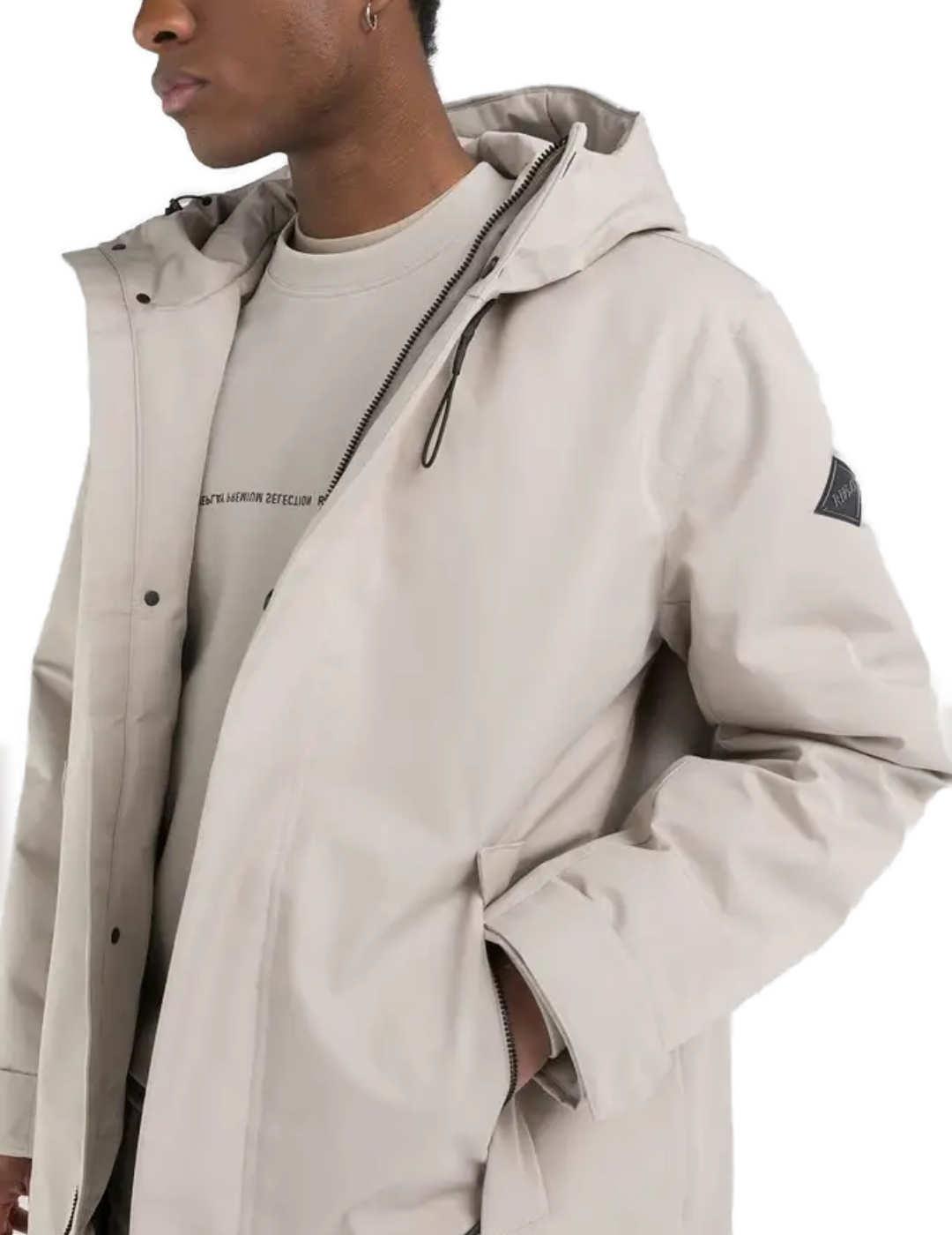 Parka Replay beige 3/4 capucha regular para hombre