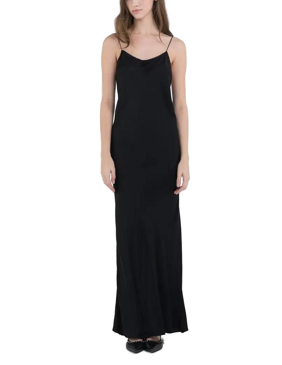 Vestido largo Replay negro raso de satén tirantes para mujer