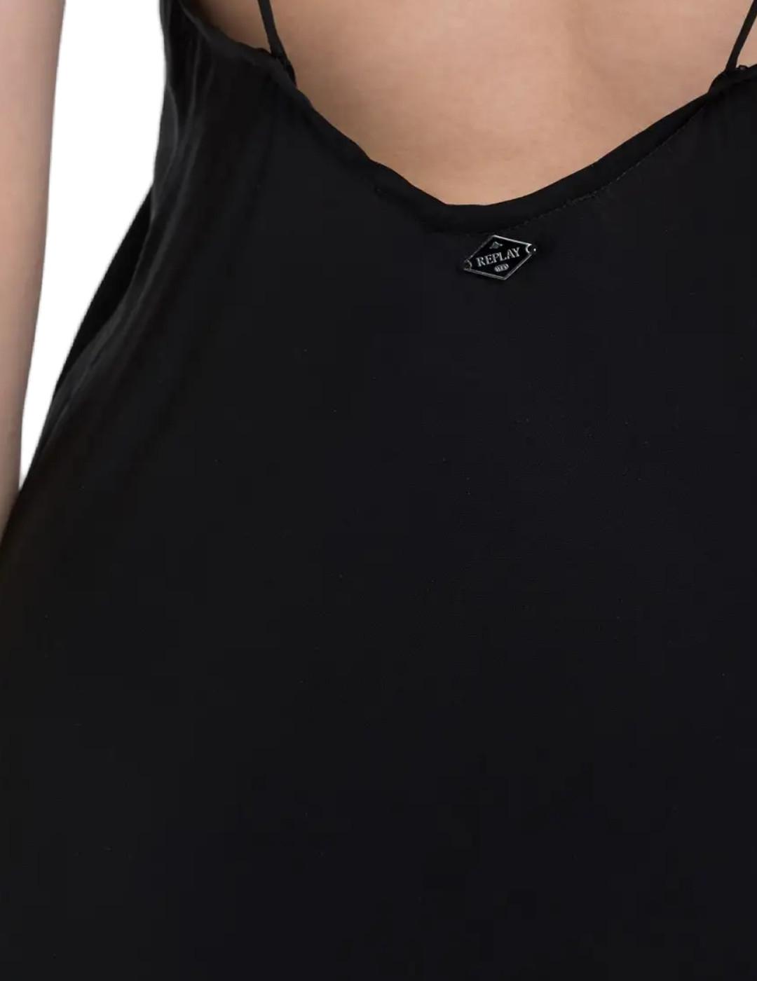 Vestido largo Replay negro raso de satén tirantes para mujer