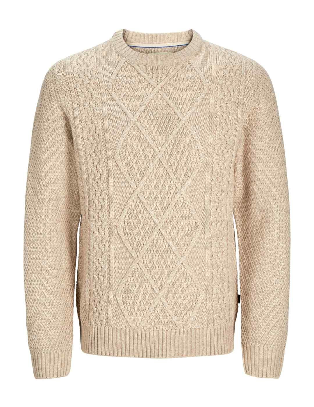 Jersey Jack&Jones Bludiogo ochos beige de punto para hombre