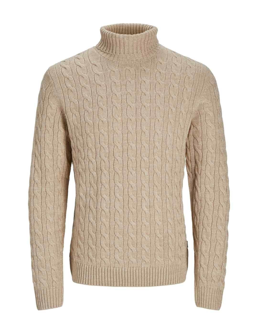 Jersey Jack&Jones Blucrassh beige cuello vuelto para hombre