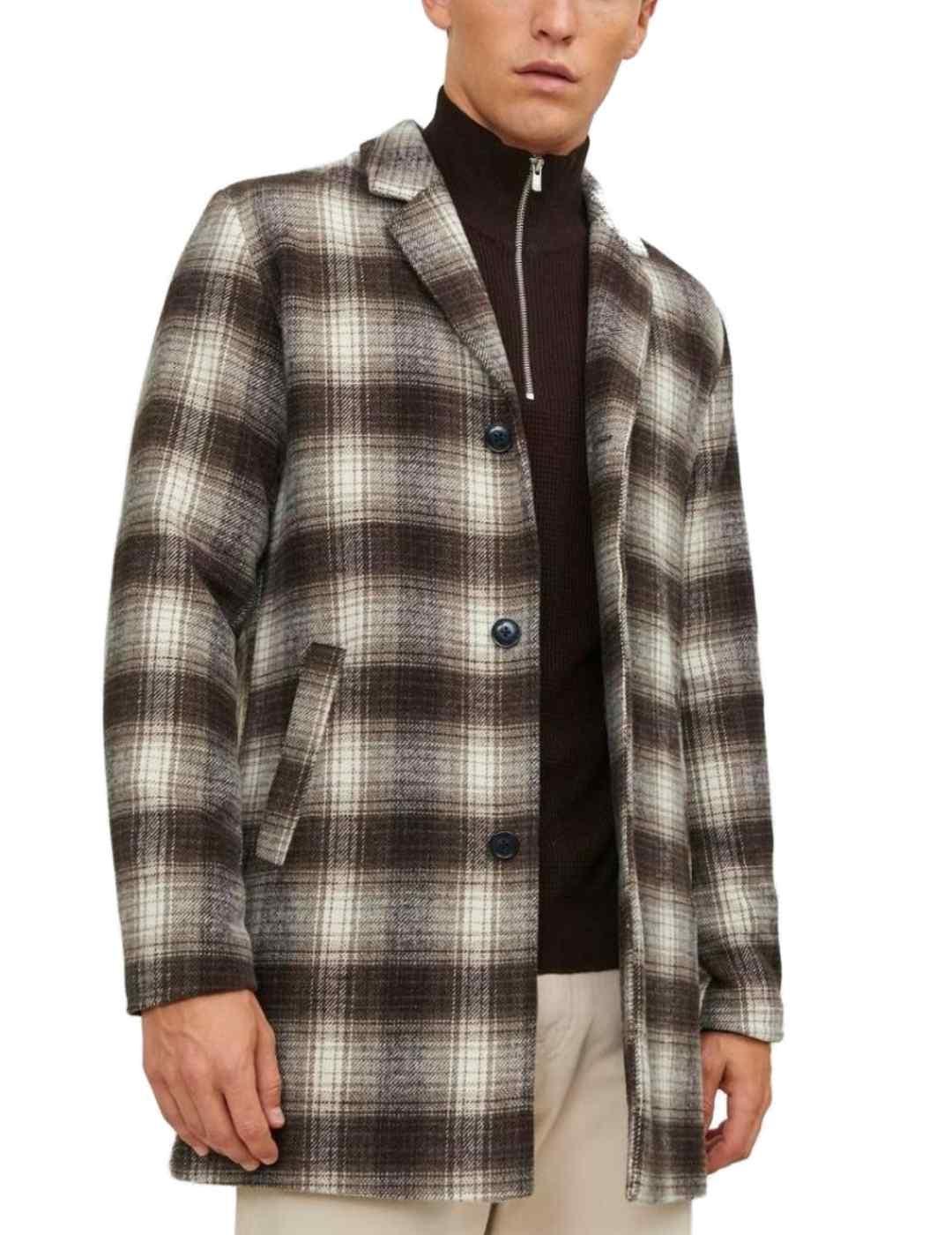 Abrigo de paño Jack&Jones Zac marrón cuadros para hombre