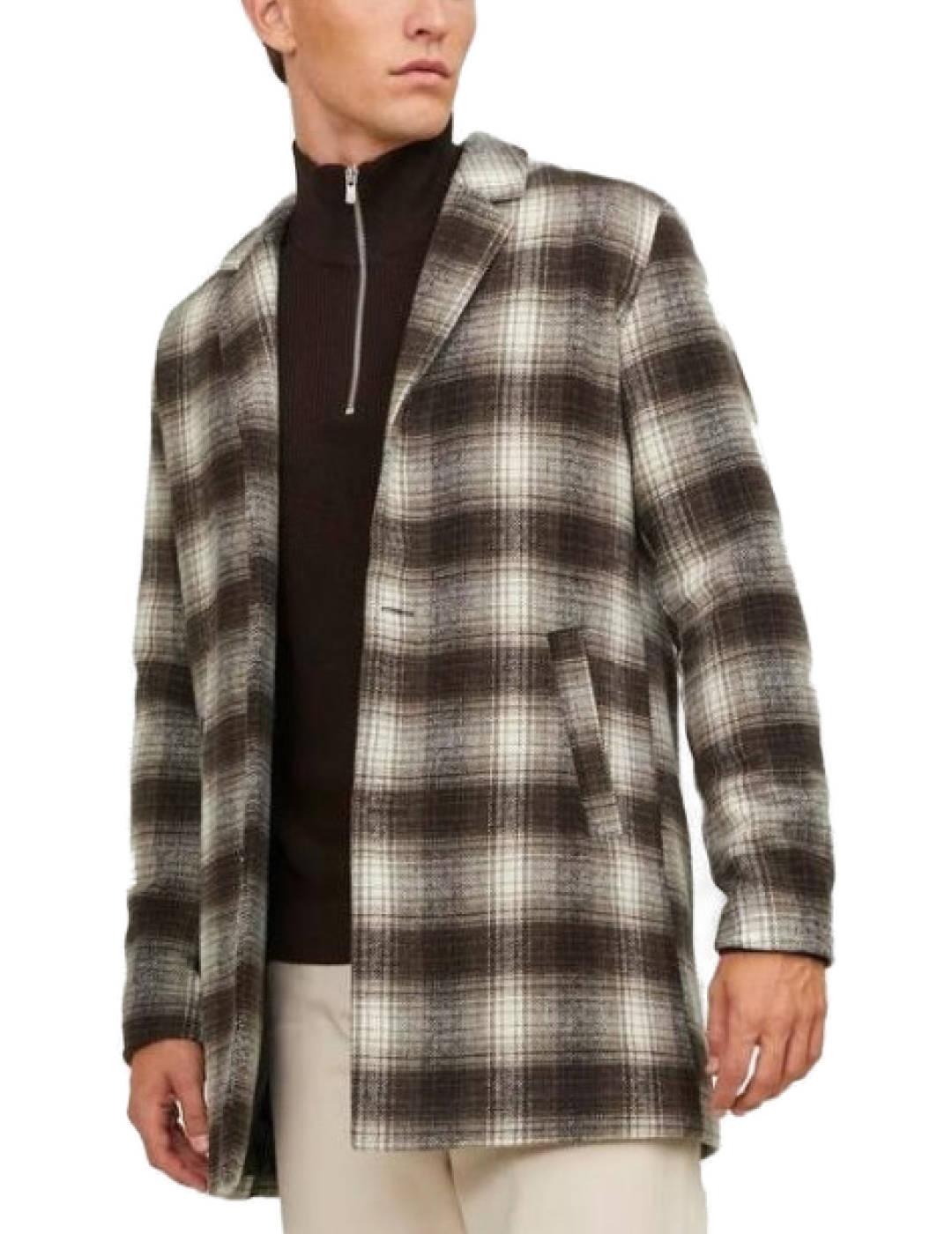 Abrigo de paño Jack&Jones Zac marrón cuadros para hombre