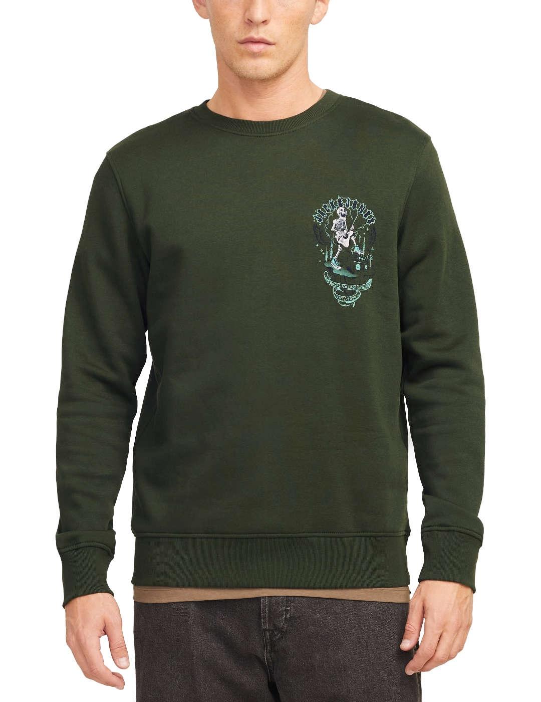 Sudadera Jack&Jones Skull verde sin capucha para hombre