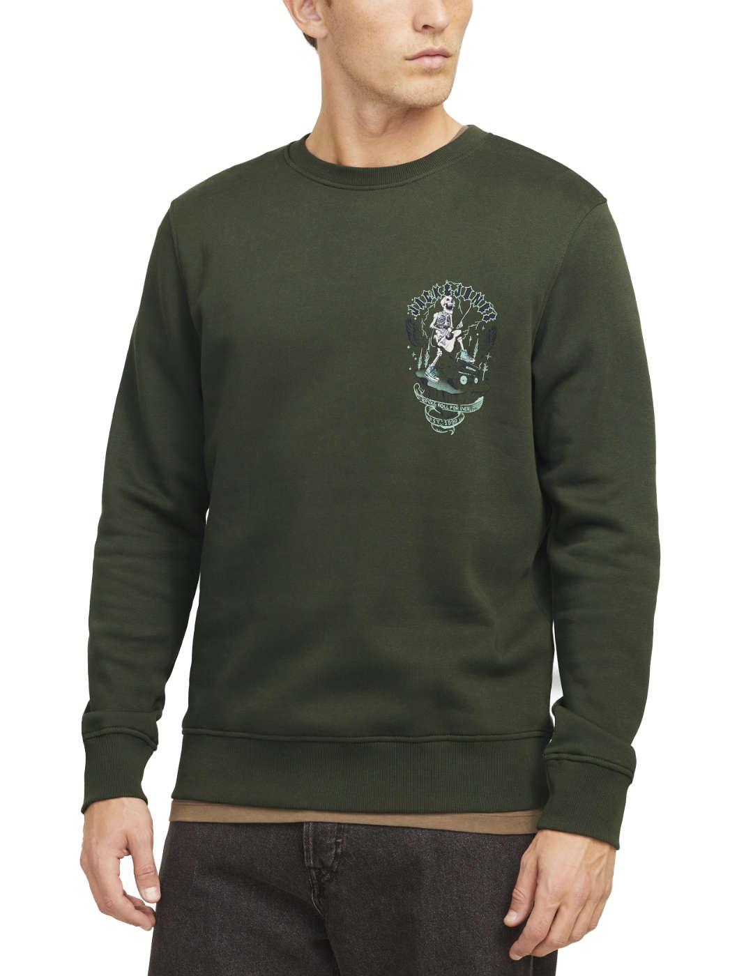 Sudadera Jack&Jones Skull verde sin capucha para hombre