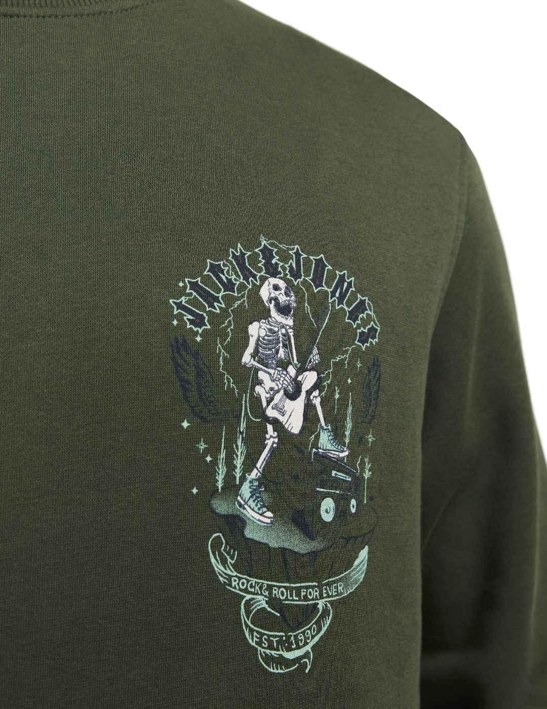 Sudadera Jack&Jones Skull verde sin capucha para hombre