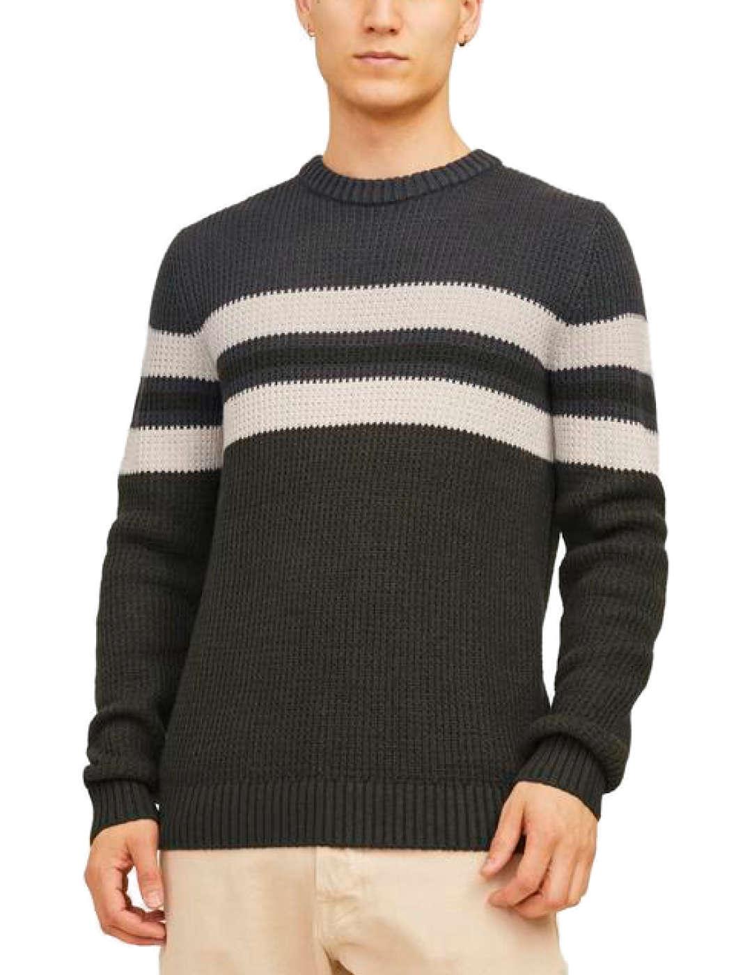 Jersey Jack&Jones Sander verde y gris de punto para hombre