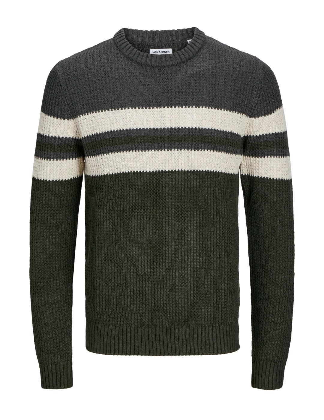 Jersey Jack&Jones Sander verde y gris de punto para hombre