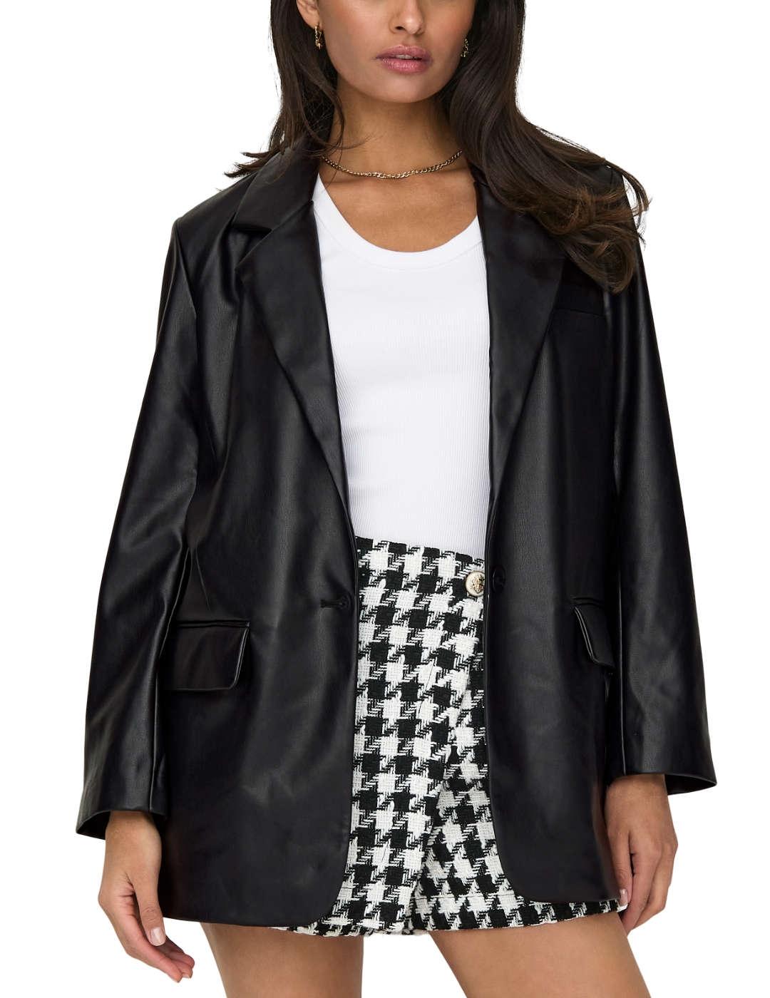 Blazer Only Lana negro brillo de polipiel regular para mujer