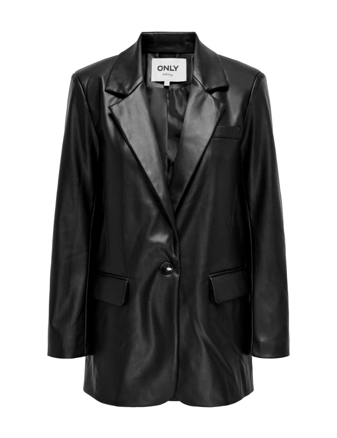 Blazer Only Lana negro brillo de polipiel regular para mujer