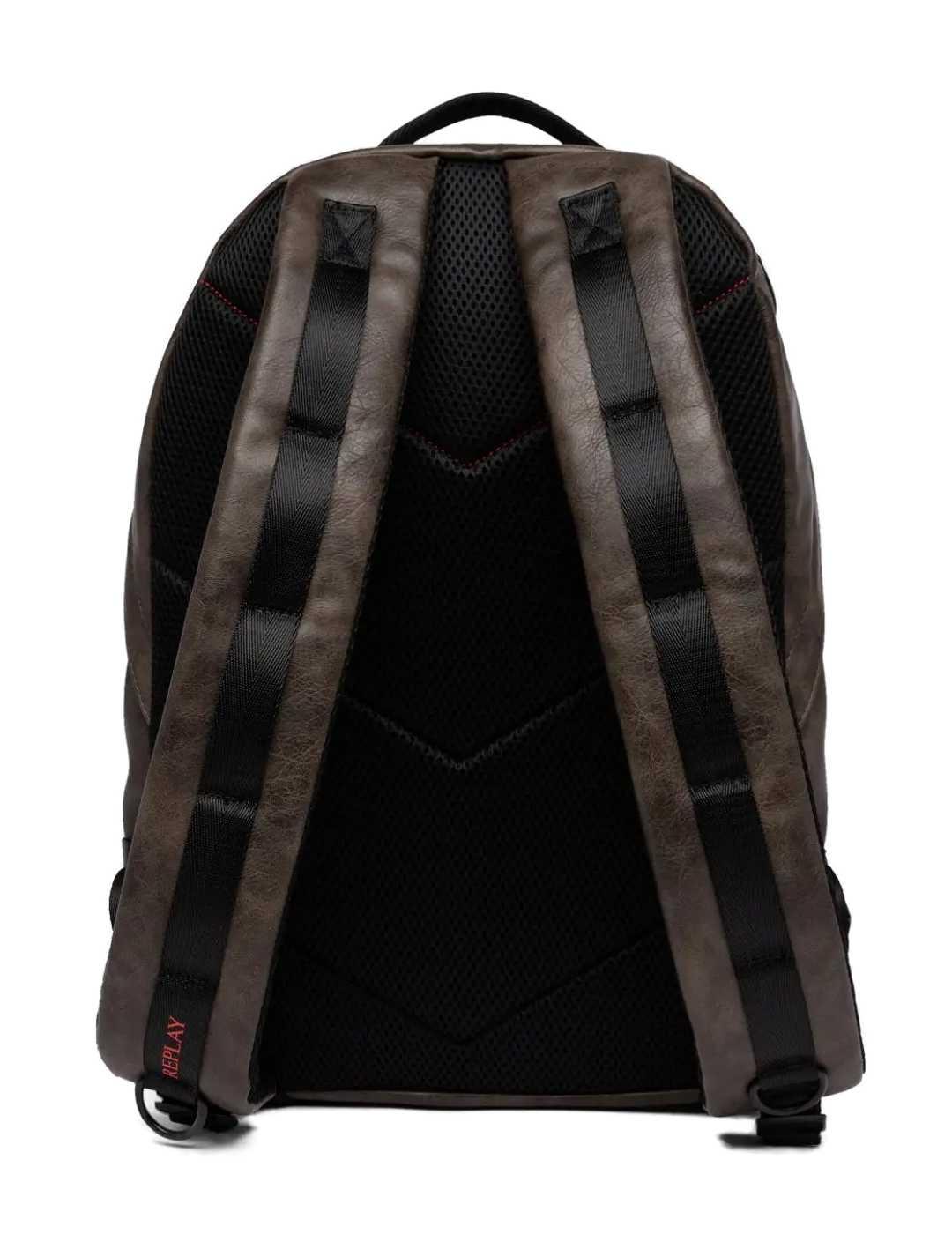 Mochila Replay topo y negro vintage de polipiel para hombre