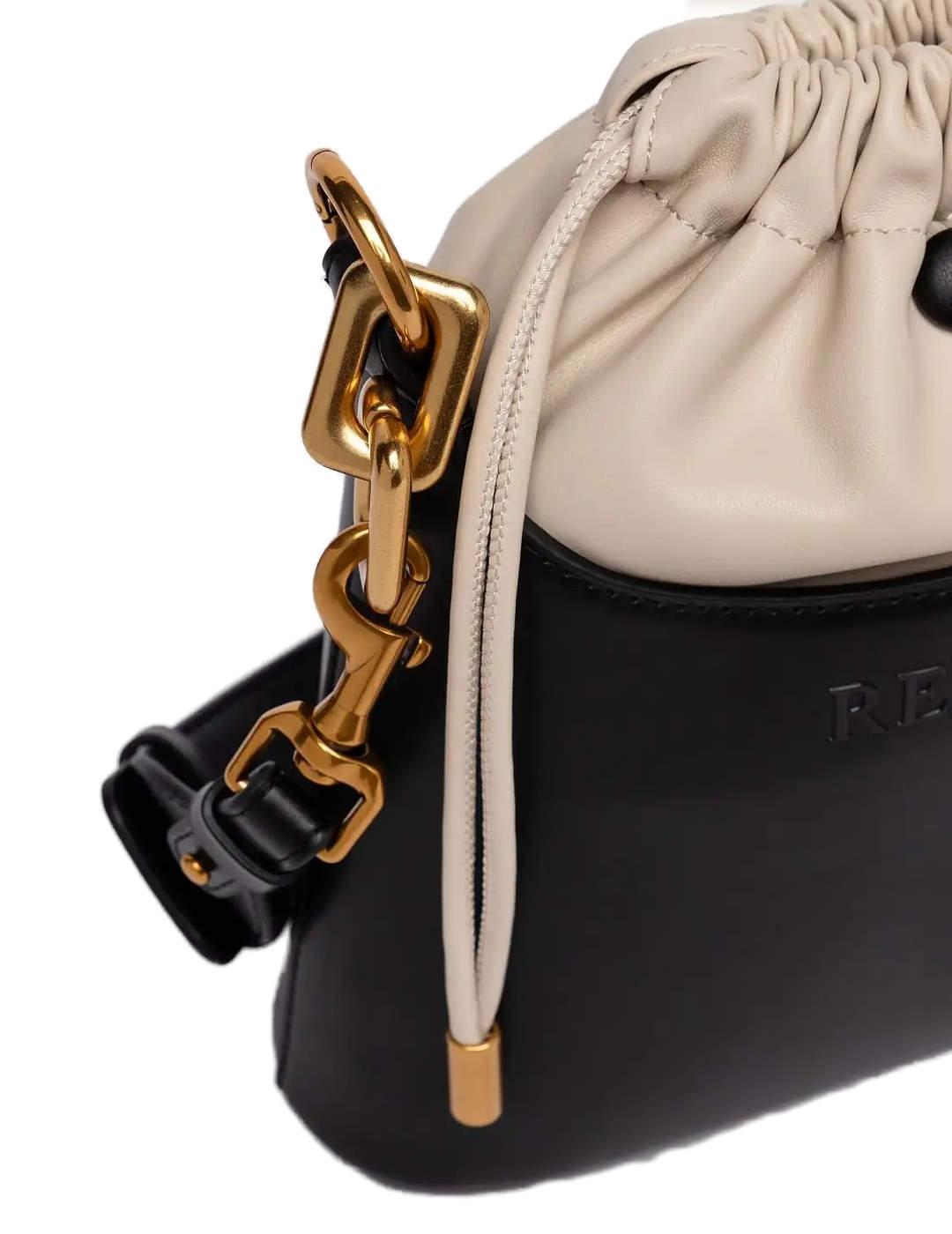 Bolso Replay cubo negro y beige polipiel pequeño para mujer