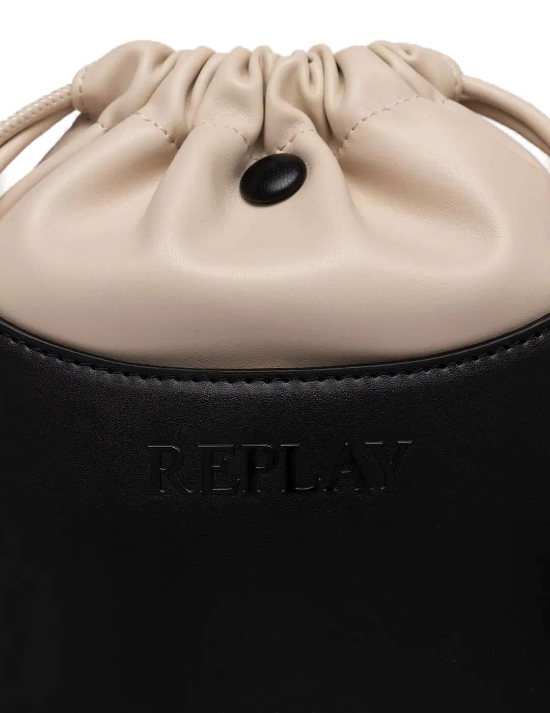 Bolso Replay cubo negro y beige polipiel pequeño para mujer