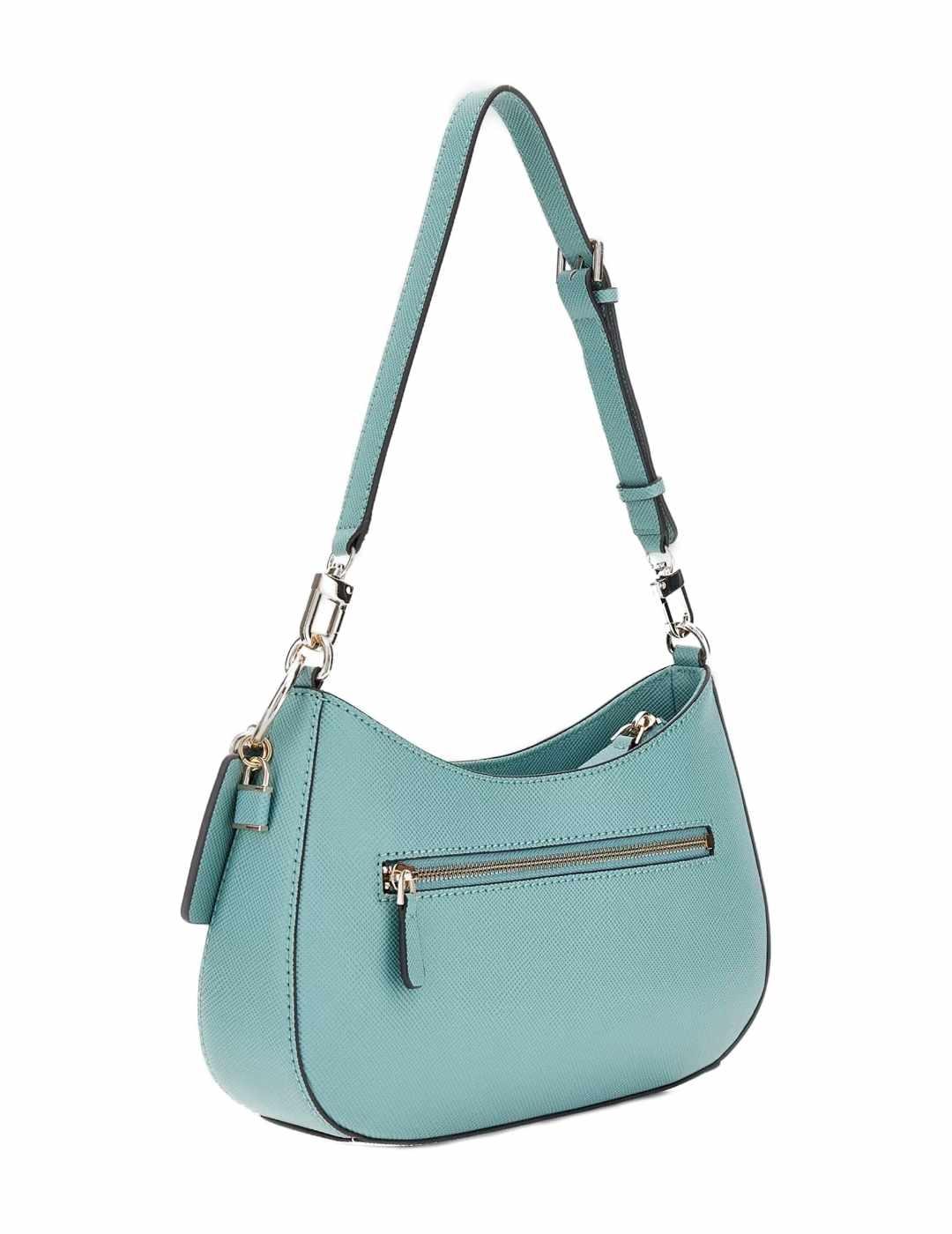 Bolso Guess Shoulder Noelle turquesa medialuna para mujer