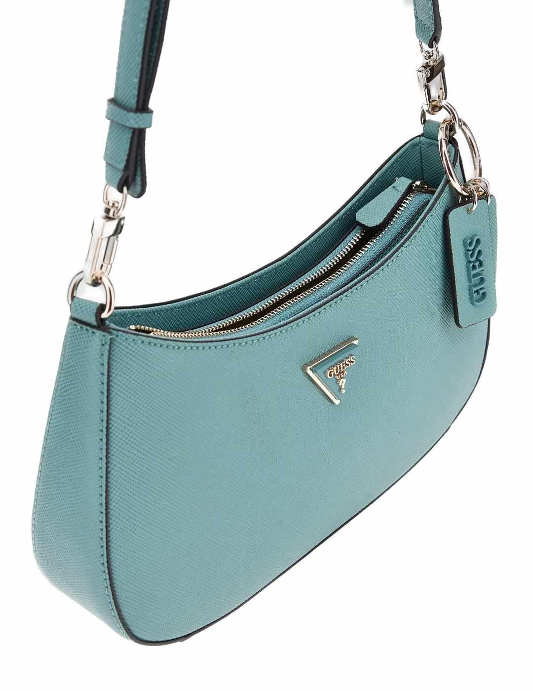 Bolso Guess Shoulder Noelle turquesa medialuna para mujer