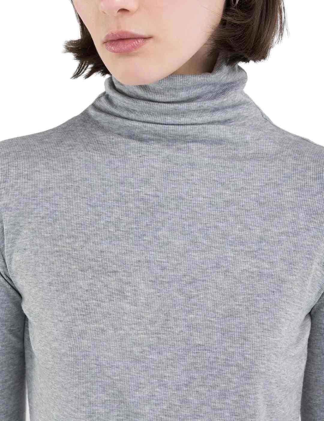 Camiseta Replay gris manga larga cuello alto para mujer